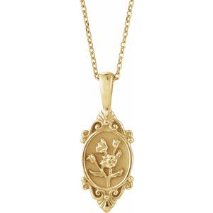 14K Yellow Gold 25.02 X 9.42 Mm 16-18 In Polished Vintage-Inspired Floral Necklace