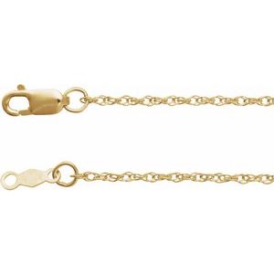 18K Yellow Or White Gold 1.25 mm Rope Adjustable 16-18" Chain