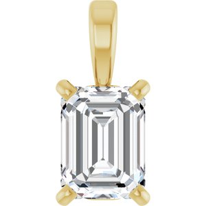 14K Yellow Gold Emerald 6 X 4Mm Ghi Si1 1/2 Ct Natural Diamond 4-Prong Solitaire Pendant
