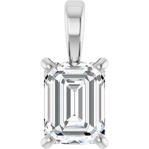 14K White Gold Emerald 6 X 4Mm Fg Vs 3/4 Ct Lab Grown Diamond 4-Prong Solitaire Pendant