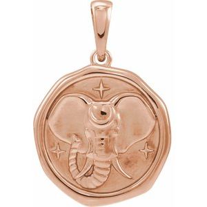 14K Rose Gold Elephant 22.5 X 15.15 Mm Polished Spirit Animal Pendant