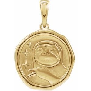 14K Yellow Gold Sloth 22.8 X 15.4 Mm Polished Spirit Animal Pendant