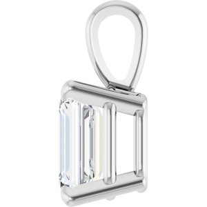 14K White Gold Emerald 6 X 4Mm Fg Vs 3/4 Ct Lab Grown Diamond 4-Prong Solitaire Pendant