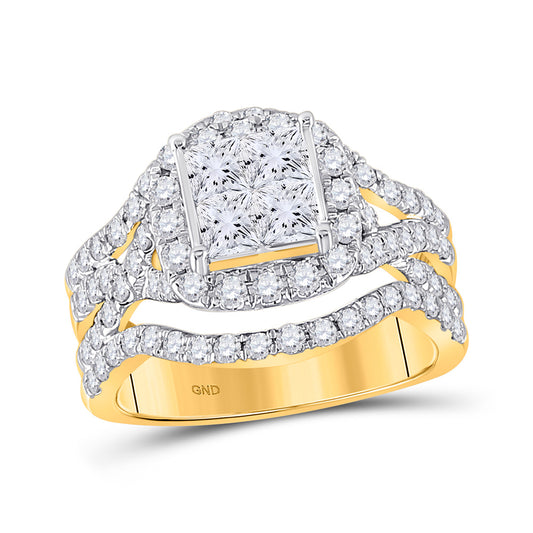 14K Yellow Gold Princess Diamond Cluster Bridal Wedding Engagement Ring 2 Cttw, Womens Size: 5-10