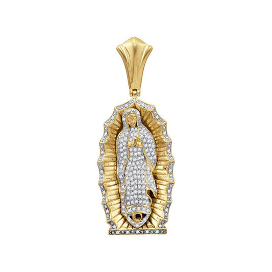 10K Yellow Gold Mens Round Diamond Guadalupe Mary Charm Pendant 1 Cttw