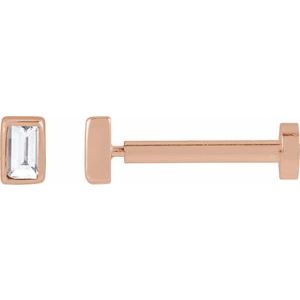14K Rose Gold Straight Baguette 2.5 X 1.5 Mm  .04 Ct Natural Diamond Bezel-Set Earring With Press Fit Back, Length: 6 MM