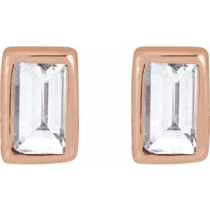 14K Rose Gold Straight Baguette 2.5 X 1.5 Mm  .04 Ct Natural Diamond Bezel-Set Earring With Press Fit Back, Length: 6 MM