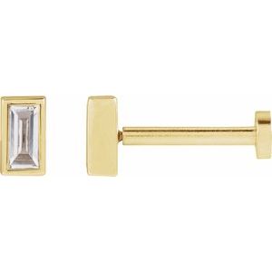 14K Yellow Gold Straight Baguette 3.5 X 1.75 Mm  .07 Ct Lab-Grown Diamond Bezel-Set Earring With Press Fit Back, Length: 6 MM