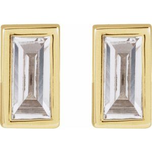 14K Yellow Gold Straight Baguette 3.5 X 1.75 Mm  .07 Ct Lab-Grown Diamond Bezel-Set Earring With Press Fit Back, Length: 6 MM