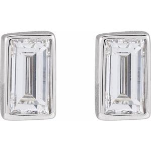 14K White Gold Straight Baguette 4 X 2 Mm  1/8 Ct Natural Diamond Bezel-Set Earring With Press Fit Back, Length: 6 MM