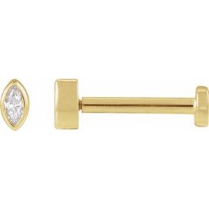 14K Yellow Gold Marquise 2.5 X 1.25 Mm  .02 Ct Natural Diamond Bezel-Set Earring With Press Fit Back, Length: 6 MM
