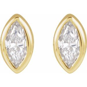 14K Yellow Gold Marquise 2.5 X 1.25 Mm  .02 Ct Natural Diamond Bezel-Set Earring With Press Fit Back, Length: 6 MM