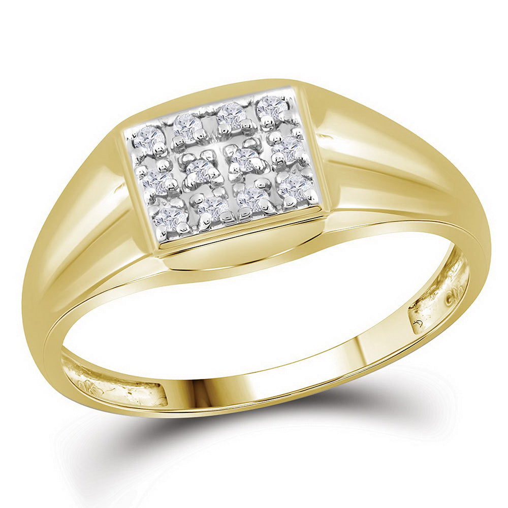 10K Yellow Gold Mens Round Diamond Square Cluster Ring 1/8 Cttw, Mens Size: 7-13