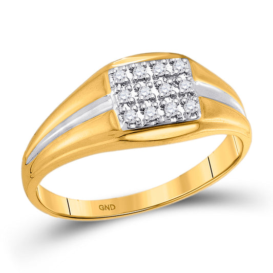 10K Yellow Gold Mens Round Diamond Square Cluster Ring 1/8 Cttw, Mens Size: 7-13