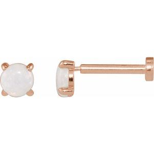 14K Rose Gold Round 4 Mm  Cabochon Natural White Opal 4-Claw Prong Earring, Length: 6 MM