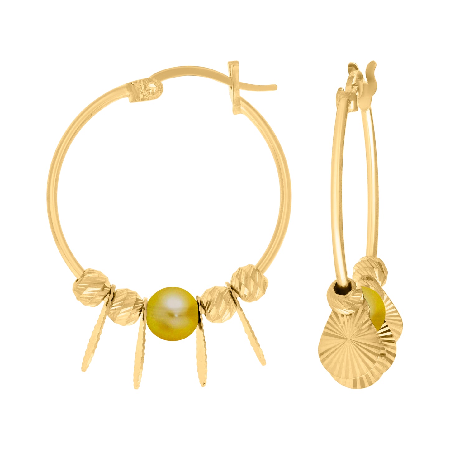 10K Yellow Gold Womens Beaded Fashion Hoop Earrings