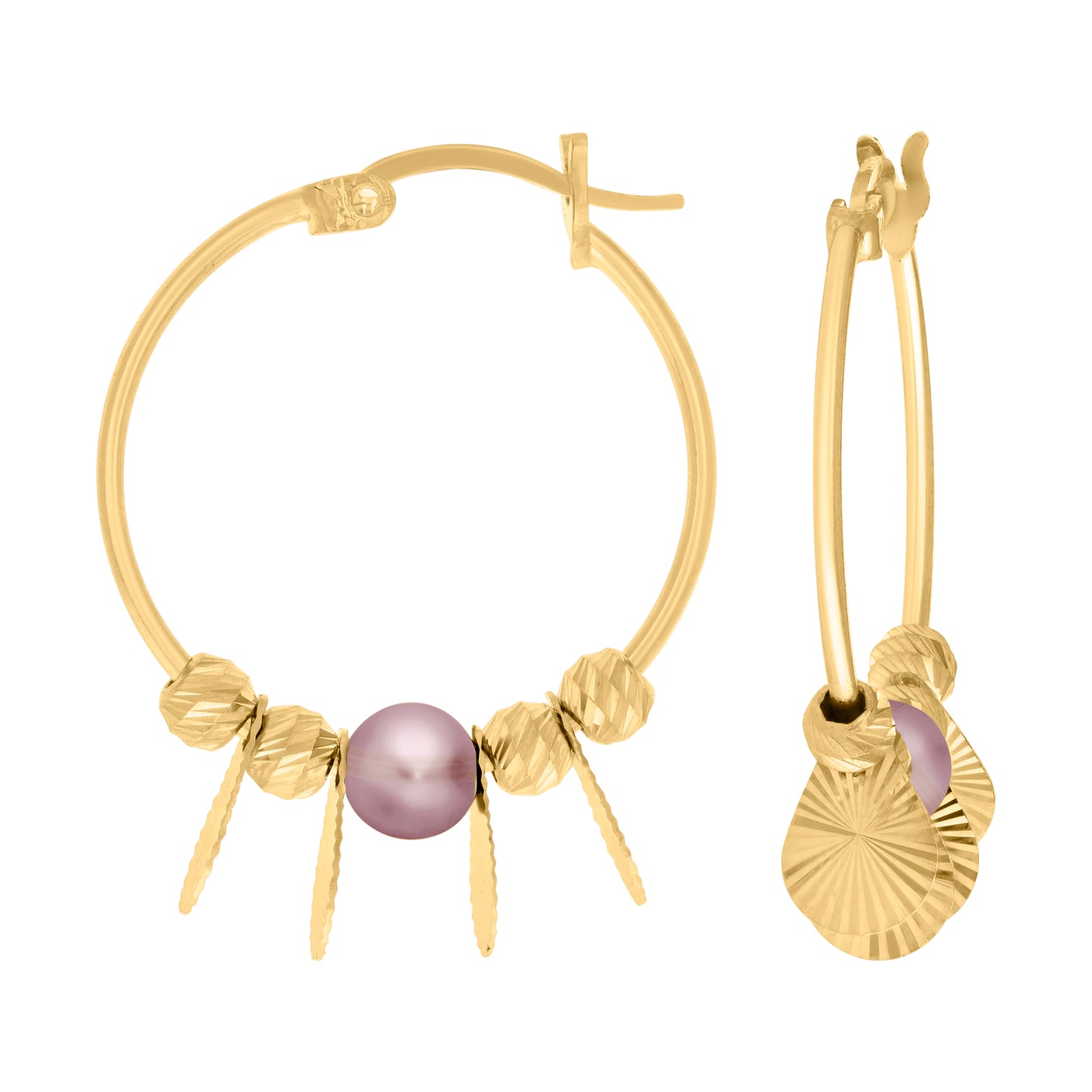 10K Yellow Gold Womens Beaded Fashion Hoop Earrings