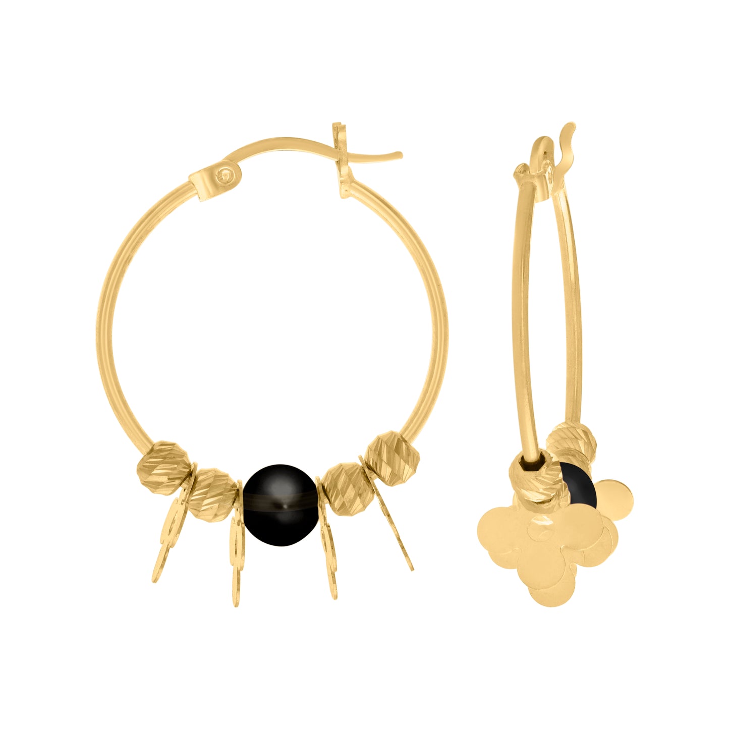 10K Yellow Gold Womens Beaded Fashion Hoop Earrings