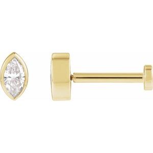 14K Yellow Gold Marquise 4 X 2 Mm  .07 Ct Natural Diamond Bezel-Set Earring With Press Fit Back, Length: 6 MM