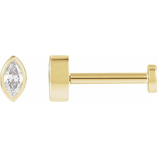 14K Yellow Gold Marquise 3.5 X 1.75 Mm Tension Back 6 Mm Polished .05 Ct Natural Diamond Bezel-Set Earring With Press Fit Back