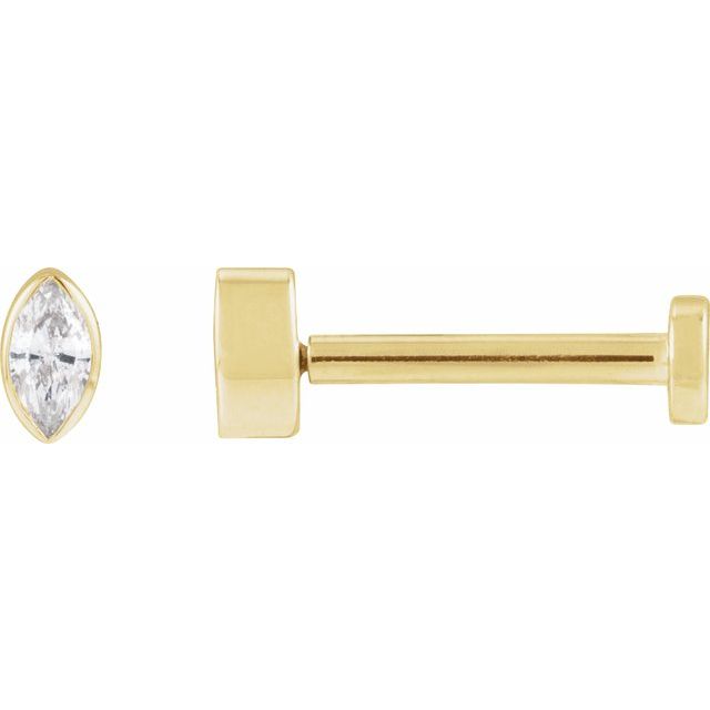 14K Yellow Or Rose Gold Marquise 3 X 1.5 Mm Tension Back 6 Mm Polished .03 Ct Natural Diamond Bezel-Set Earring With Press Fit Back