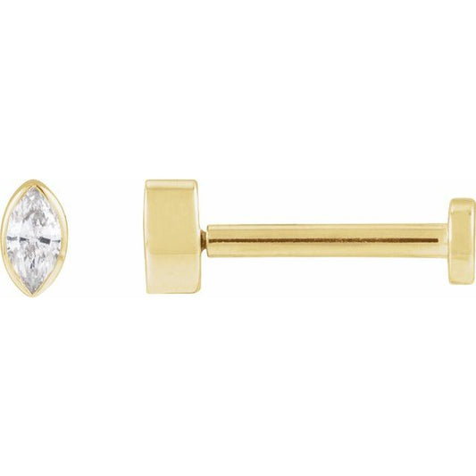 14K Yellow Or Rose Gold Marquise 3 X 1.5 Mm Tension Back 6 Mm Polished .03 Ct Natural Diamond Bezel-Set Earring With Press Fit Back