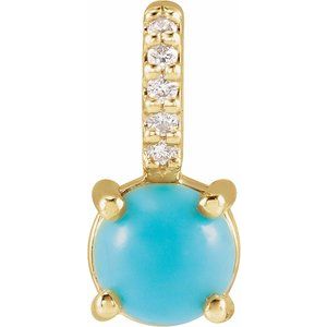 14K Yellow Gold Round 5Mm G-H I1 Natural Turquoise And .02 Ctw Natural Diamond Cabochon Pendant