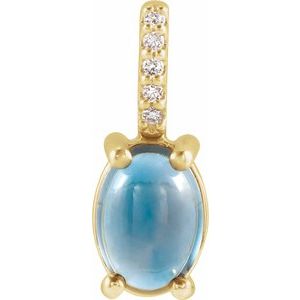 14K Yellow Gold Oval 7 X 5Mm G-H I1 Natural London Blue Topaz And .02 Ctw Natural Diamond Cabochon Pendant