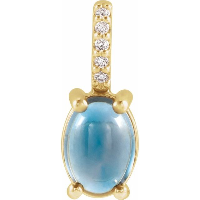 14K Yellow Gold Or Sterling Silver Oval I1, G-H Polished Natural Gemstone And .02 Ctw Natural Diamond Cabochon Pendant