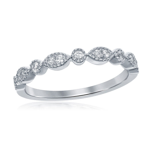 14K Yellow Or White Or Rose Gold Womens Round Diamond Milgrain Stackable Band Ring , Womens Size: 5-10
