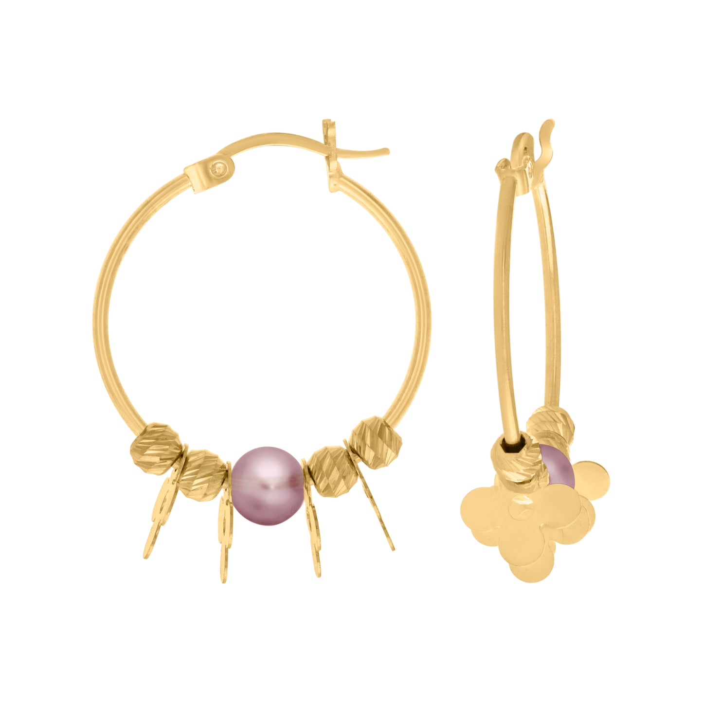 10K Yellow Gold Womens Beaded Fashion Hoop Earrings
