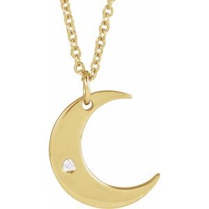 14K Yellow Gold Round 1.3 Mm G-H I1 .01 Ct Natural Diamond Accented Crescent Moon Necklace, Length: 18 In