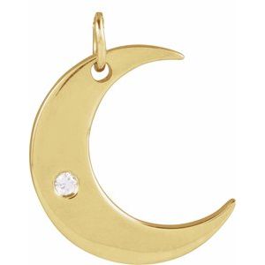 14K Yellow Gold Round 1.3 Mm G-H I1 .01 Ct Natural Diamond Crescent Moon Pendant
