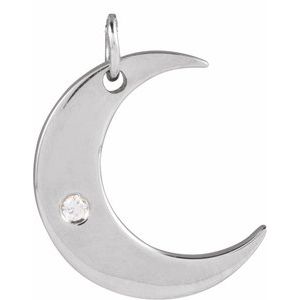 14K White Gold Round 1.3 Mm G-H I1 .01 Ct Natural Diamond Crescent Moon Pendant