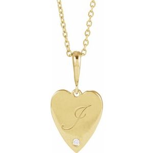 14K Yellow Gold Round 1.3Mm G-H I1 .01 Ct Natural Diamond Heart Necklace, Length: 18 In