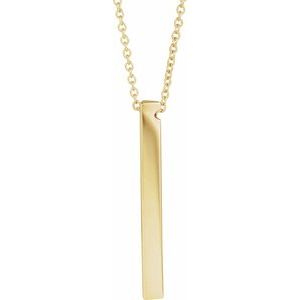14K Yellow Or White Or Rose Gold Or Sterling Silver 16-18 In Polished Engravable Three-Sided Bar Necklace