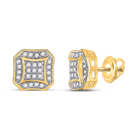 10K Yellow Gold Round Diamond Square Cluster Earrings 1/6 Cttw