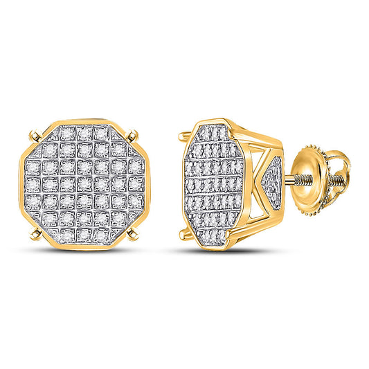 10K Yellow Gold Round Diamond Octagon Cluster Earrings 1/4 Cttw