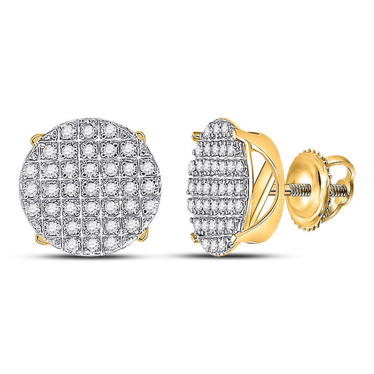 10K Yellow Gold Round Diamond Circle Cluster Earrings 1/4 Cttw