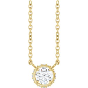 14K Yellow Gold Round 4Mm G-H I1 1/4 Ctw Natural Diamond Hidden Halo Necklace, Length: 18 In