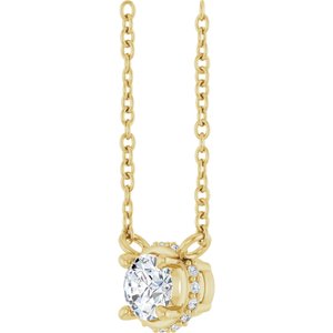 14K Yellow Gold Round 4Mm G-H I1 1/4 Ctw Natural Diamond Hidden Halo Necklace, Length: 18 In