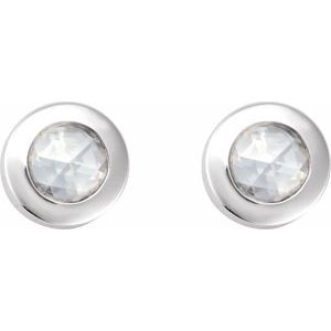 14K White Gold Round 3.5 Mm  1/10 Ct Natural Rosecut Diamond Bezel-Set Earring With Press Fit Back, Length: 6 MM