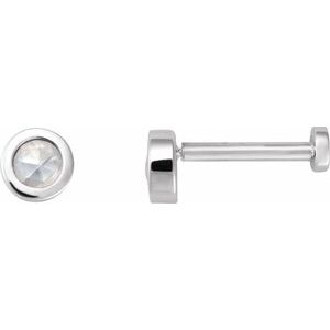 14K White Gold Round 3 Mm  .06 Ct Natural Rosecut Diamond Bezel-Set Earring With Press Fit Back, Length: 6 MM