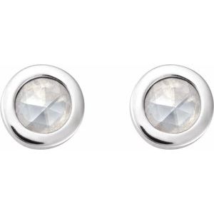 14K White Gold Round 3 Mm  .06 Ct Natural Rosecut Diamond Bezel-Set Earring With Press Fit Back, Length: 6 MM