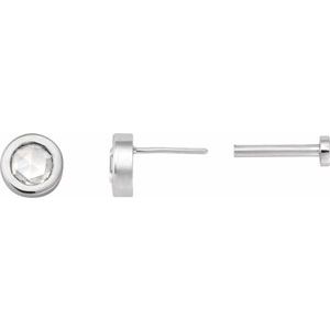 14K White Gold Round 4 Mm  1/8 Ct Natural Rosecut Diamond Bezel-Set Earring With Press Fit Back, Length: 6 MM