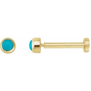 14K Yellow Gold Round 2 Mm  Cabochon Natural Turquoise Bezel-Set Earring, Length: 6 MM
