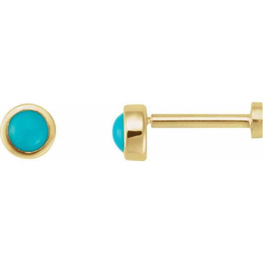 14K Yellow Gold 3 Mm Round Tension 6 Mm Polished Cabochon Natural Turquoise Bezel-Set Earring