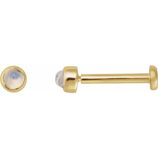 14K Yellow Gold 2 Mm Round Tension 6 Mm Polished Cabochon Natural Rainbow Moonstone Bezel-Set Earring