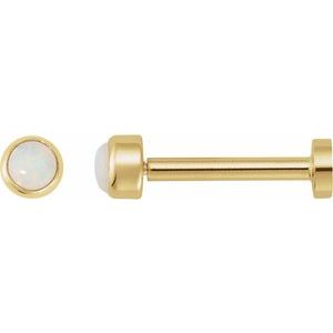 14K Yellow Gold Round 2 Mm  Cabochon Natural White Opal Bezel-Set Earring, Length: 6 MM