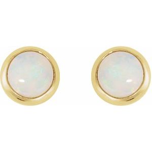 14K Yellow Gold Round 2 Mm  Cabochon Natural White Opal Bezel-Set Earring, Length: 6 MM